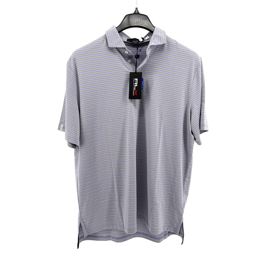 NEW RLX Ralph Lauren Polo Shirt Mens Large Polo Purple‎ Striped Performance Golf